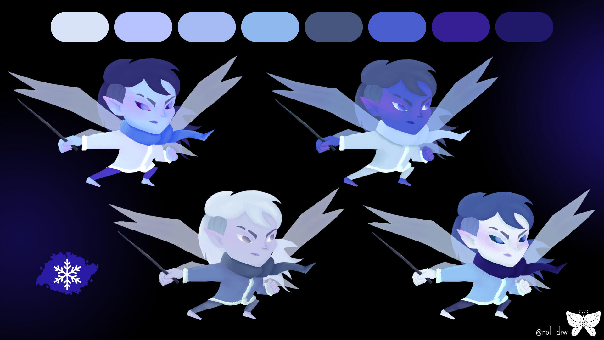 Chiquiticas: color palet tests for Lumi the winter fairy.